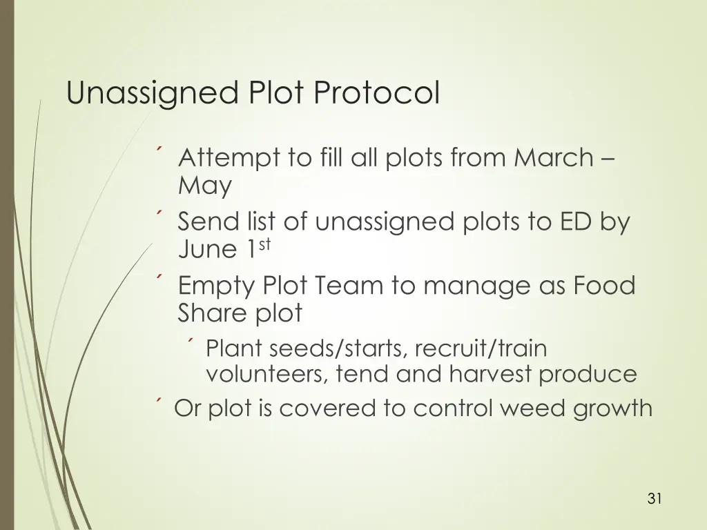 unassigned plot protocol