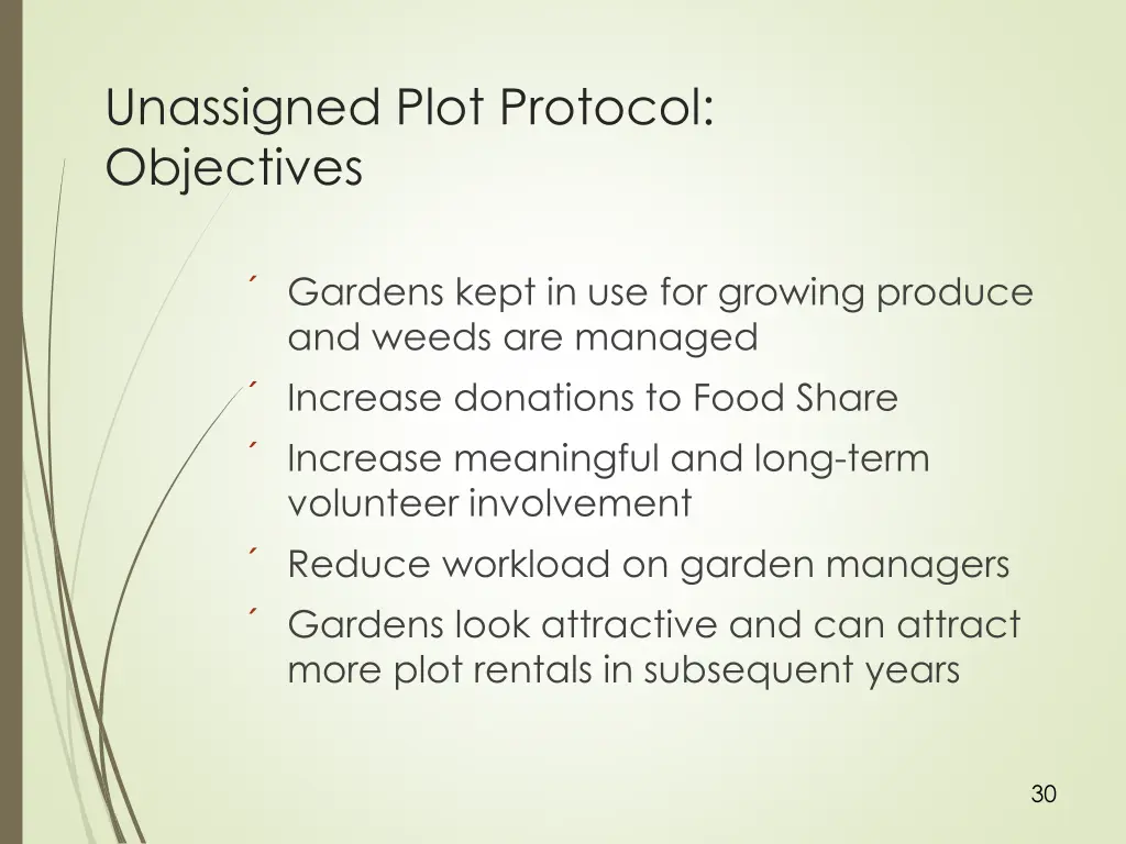 unassigned plot protocol objectives