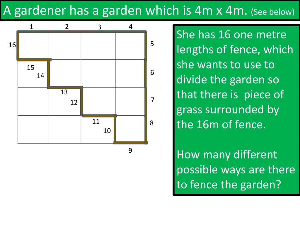 a gardener has a garden which is 4m x 4m see below