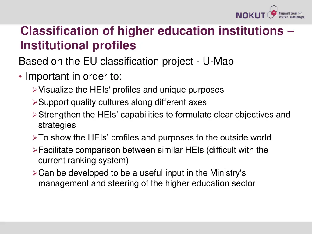 classification of higher education institutions