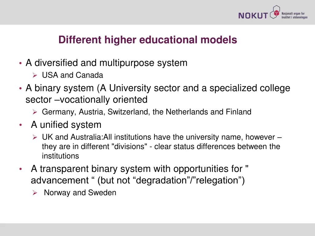 different higher educational models