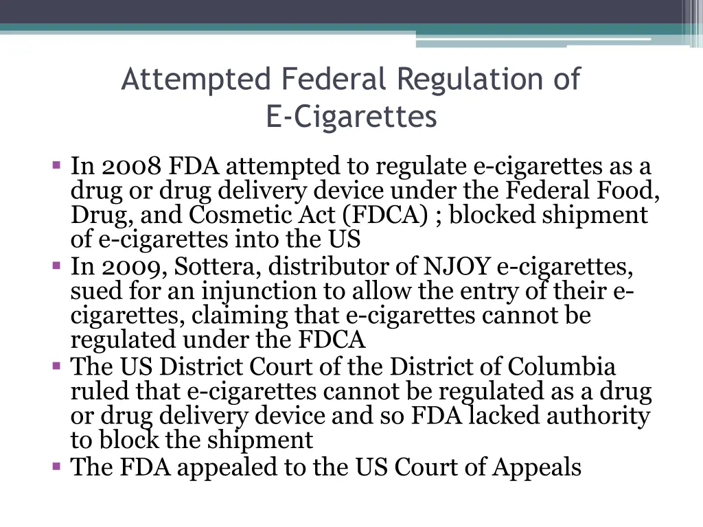 attempted federal regulation of e cigarettes