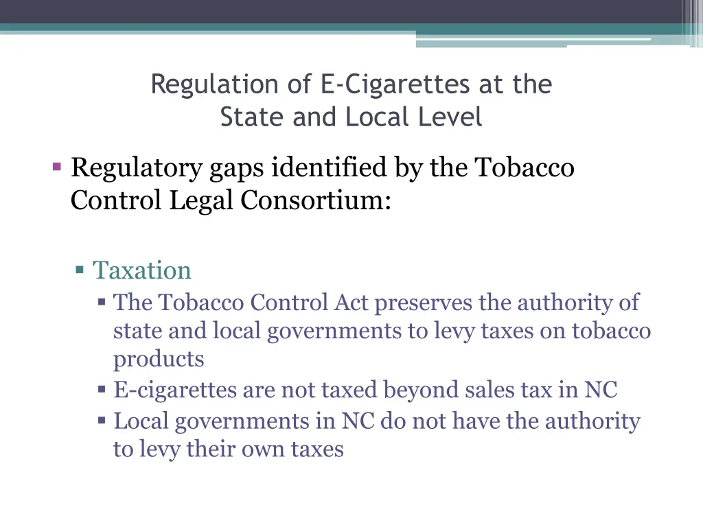 regulation of e cigarettes at the state and local