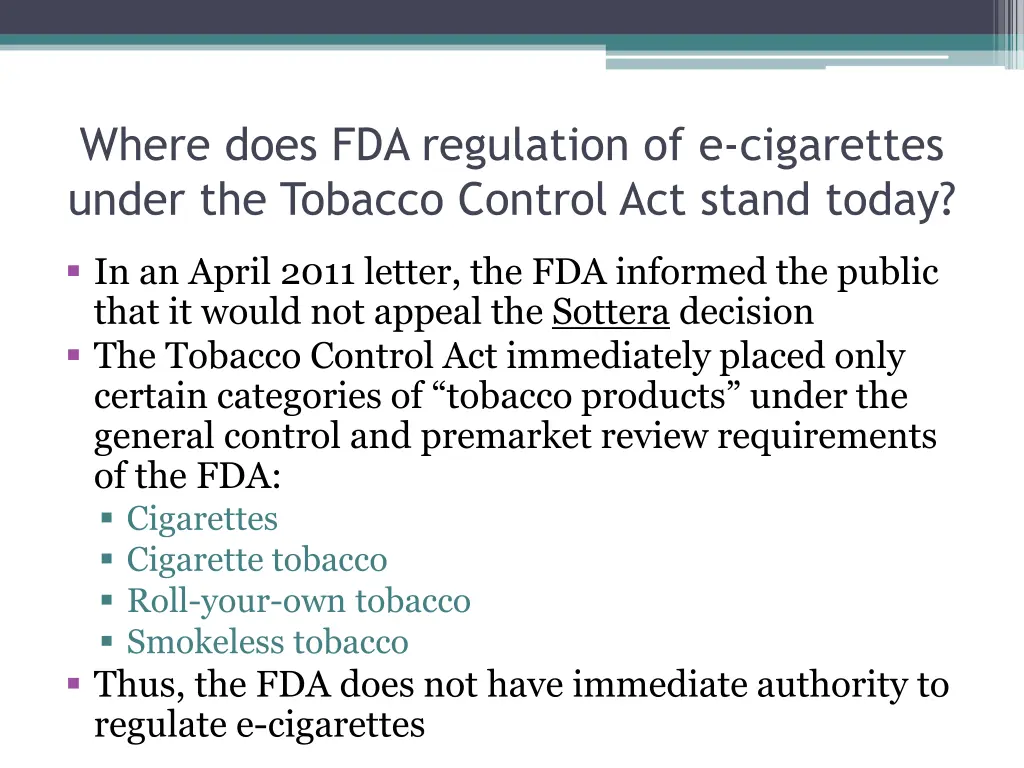 where does fda regulation of e cigarettes under