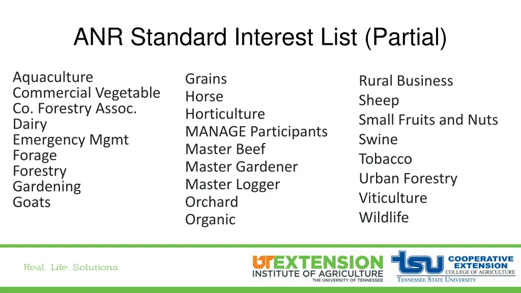 anr standard interest list partial