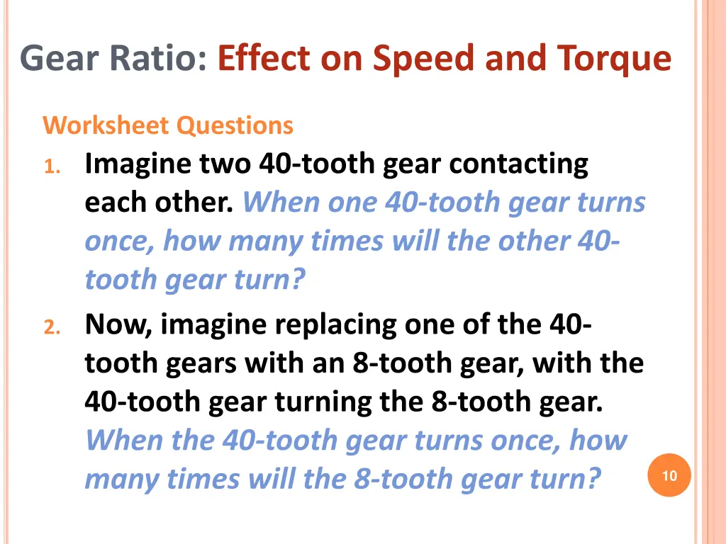 gear ratio effect on speed and torque