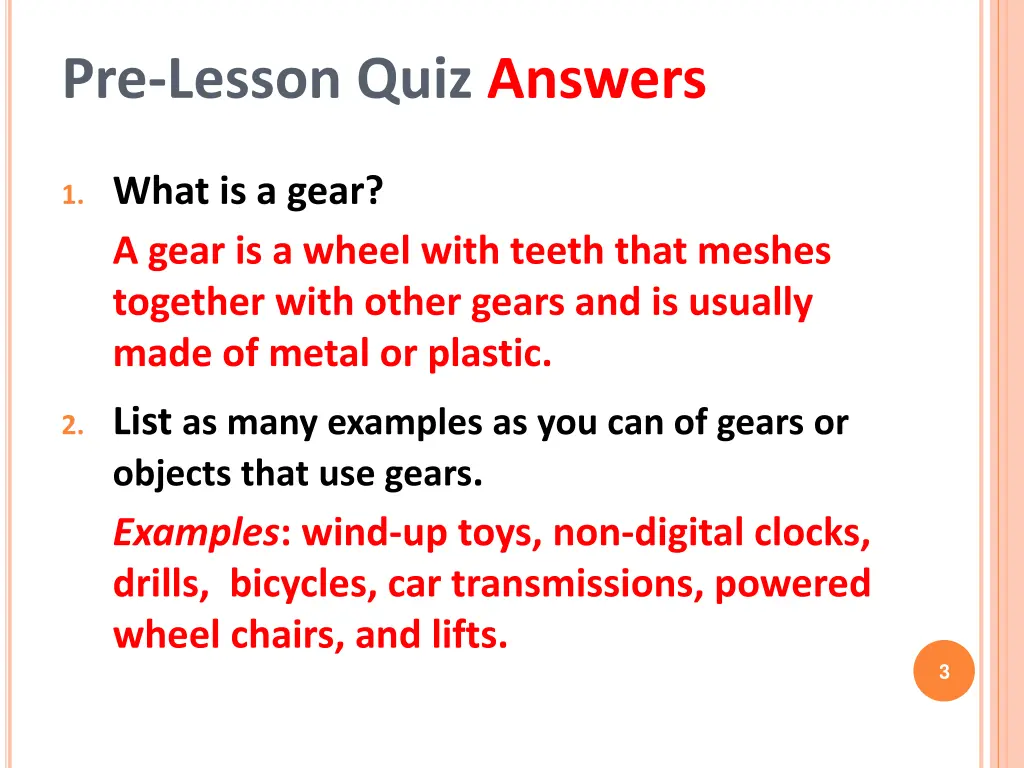 pre lesson quiz answers