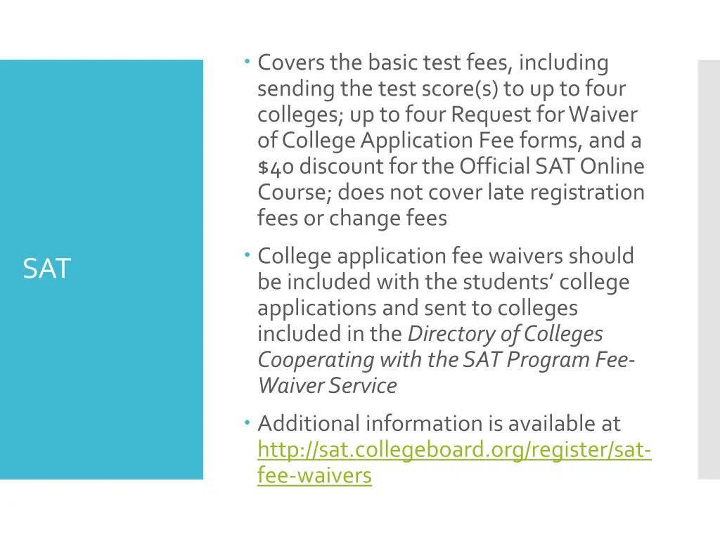 covers the basic test fees including sending