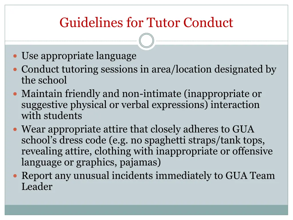 guidelines for tutor conduct