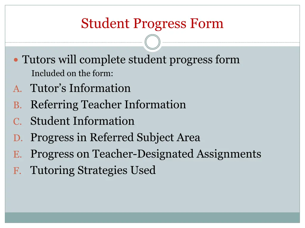 student progress form