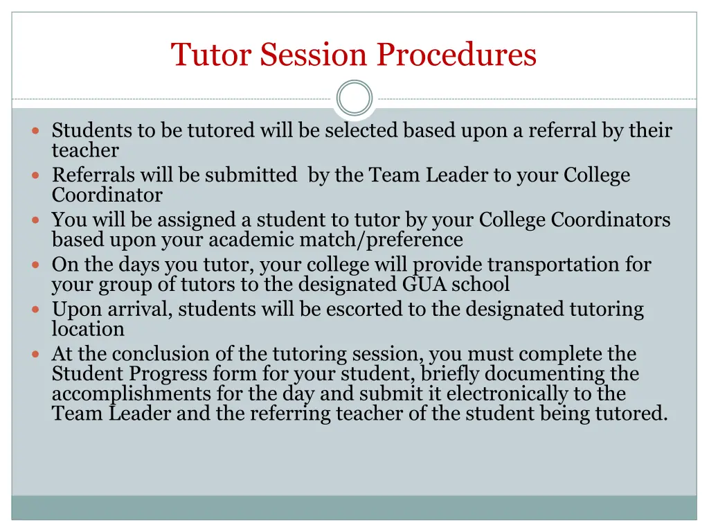 tutor session procedures