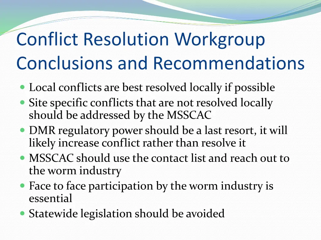 conflict resolution workgroup conclusions