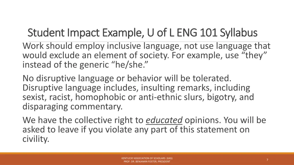 student impact example u of l eng 101 syllabus 1