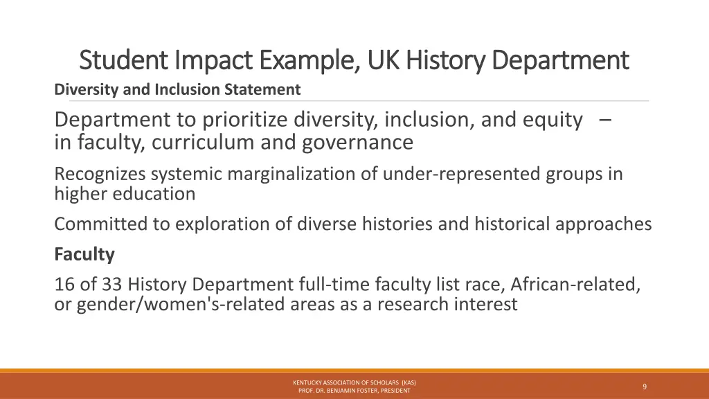 student impact example uk history department