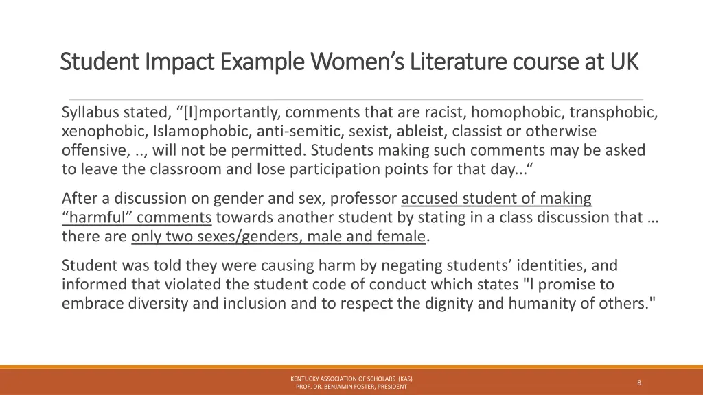 student impact example women s literature course