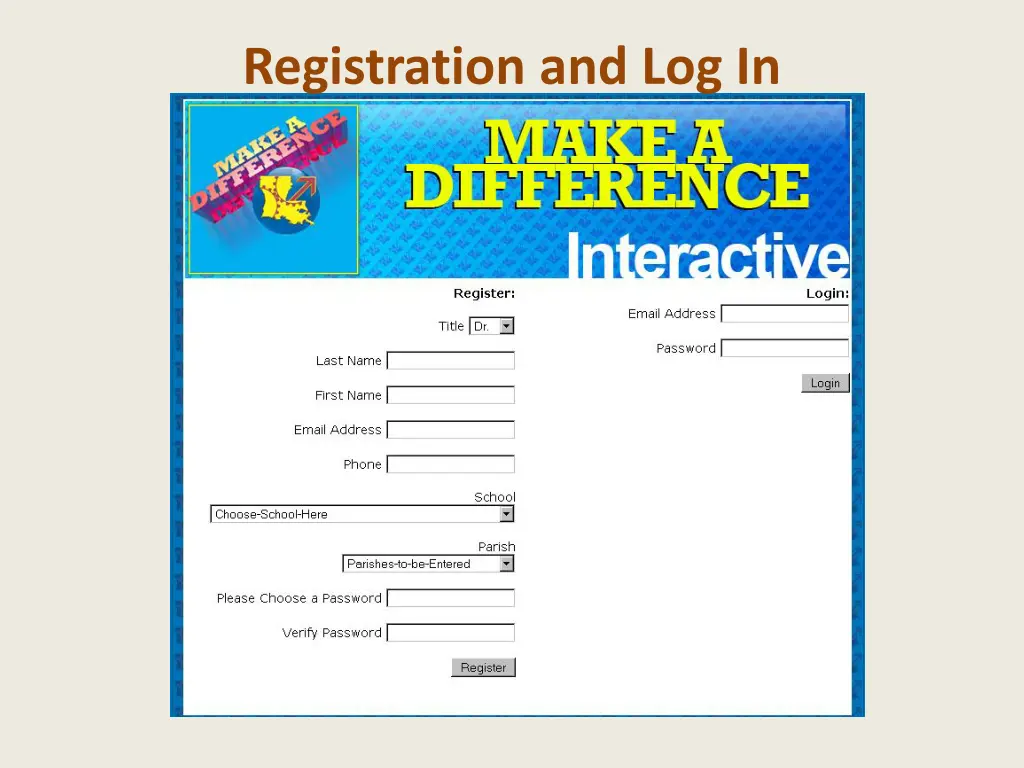 registration and log in