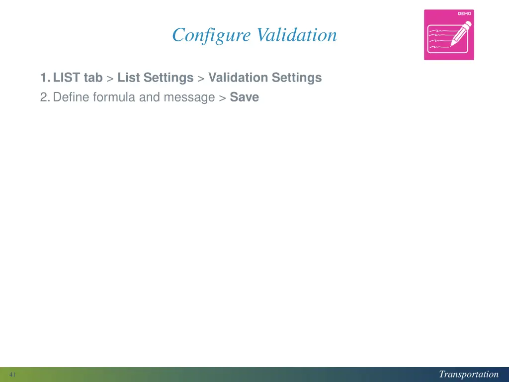 configure validation