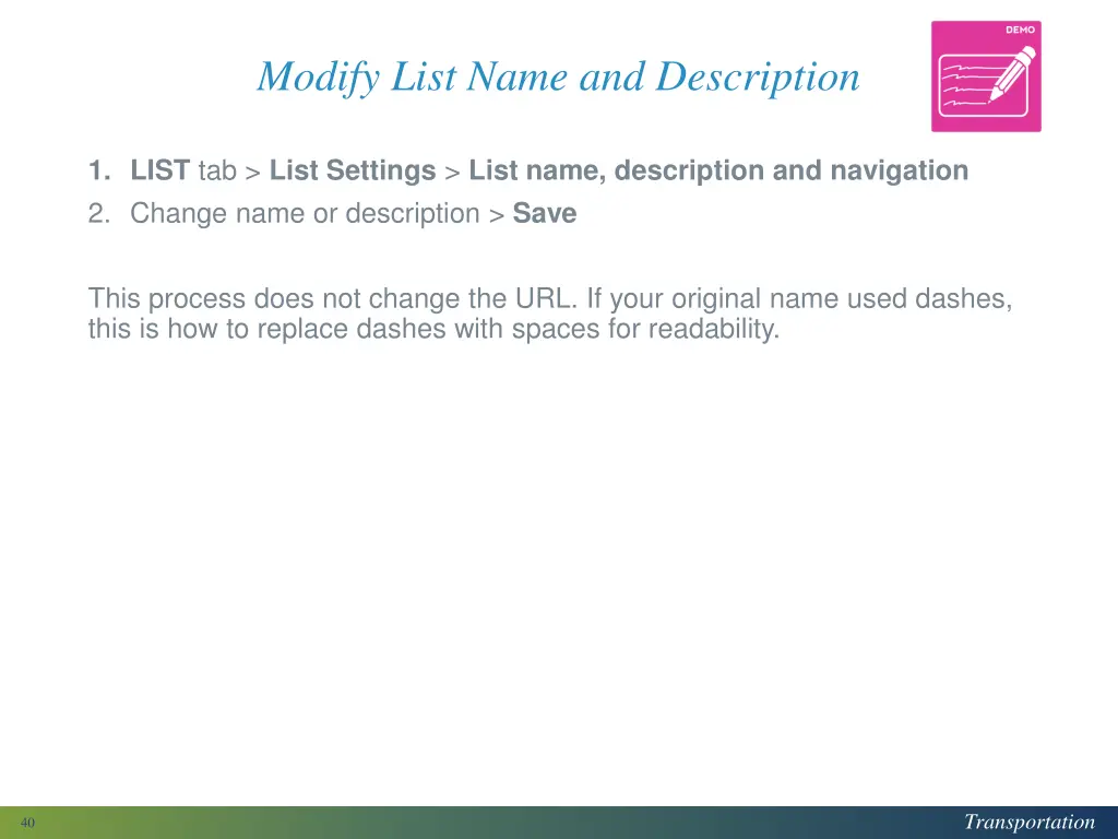 modify list name and description