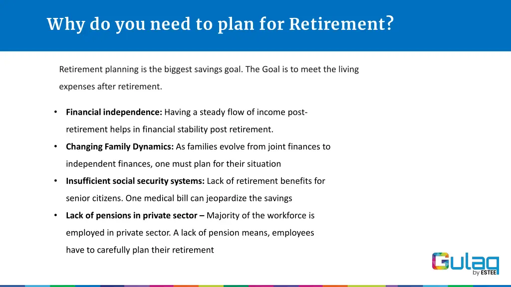 why do you need to plan for retirement