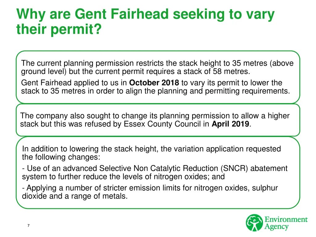 why are gent fairhead seeking to vary their permit