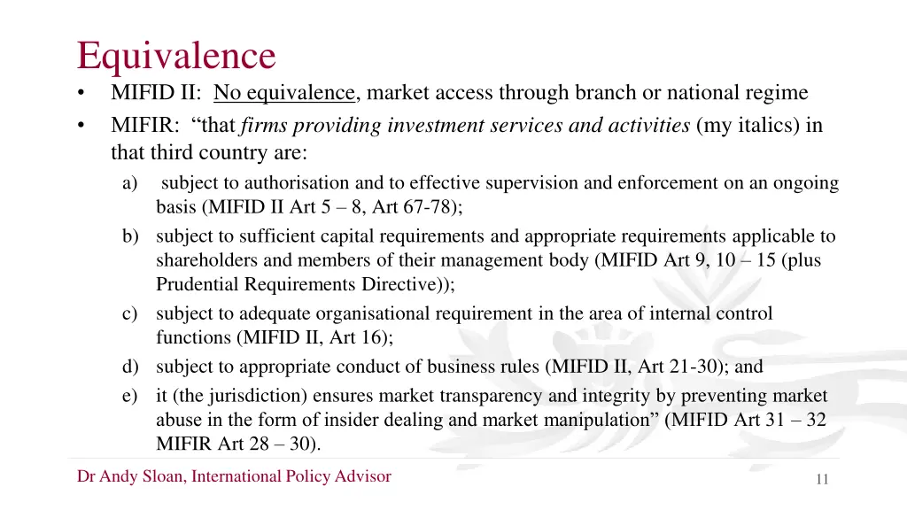 equivalence mifid ii no equivalence market access