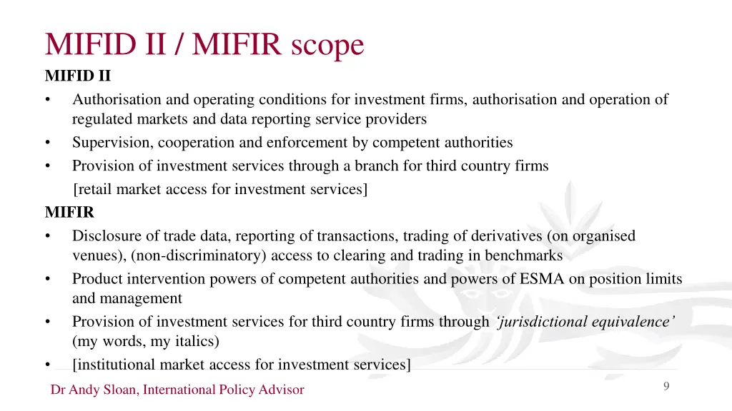 mifid ii mifir scope mifid ii authorisation