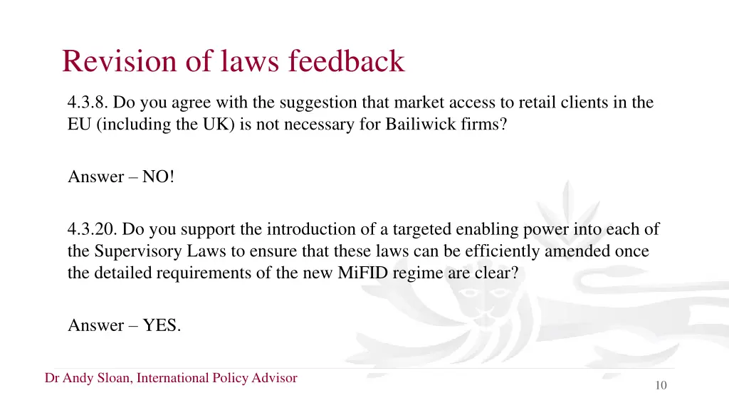 revision of laws feedback