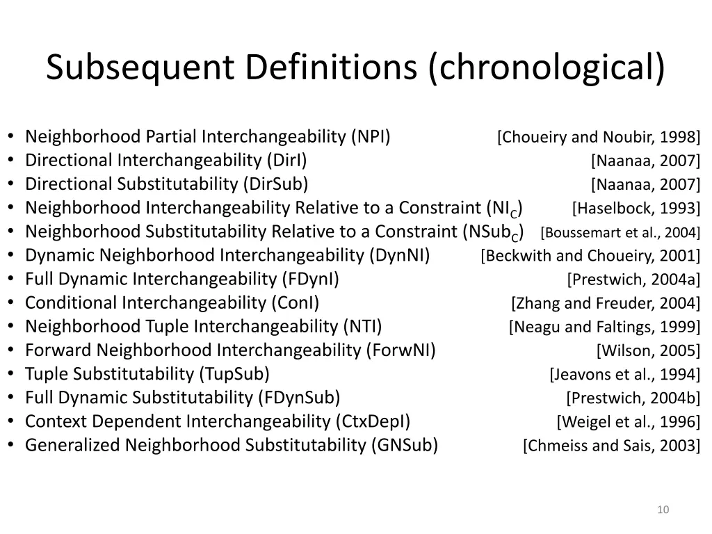 subsequent definitions chronological