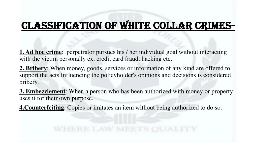 classification of white collar crimes