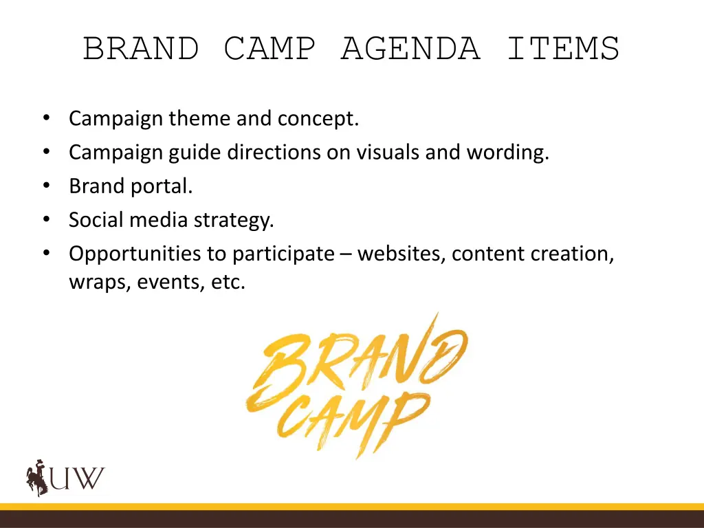 brand camp agenda items