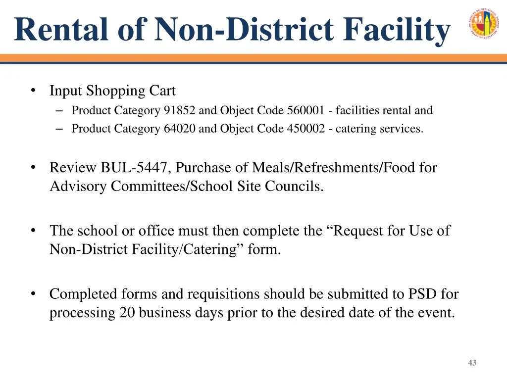 rental of non district facility