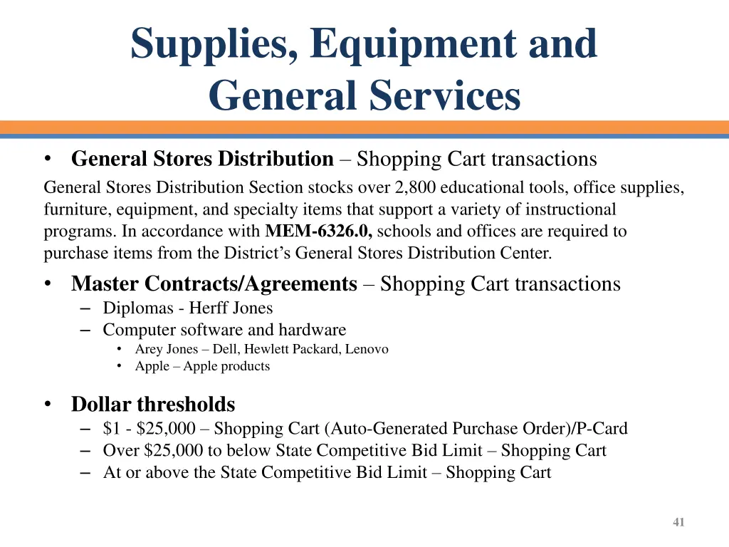 supplies equipment and general services