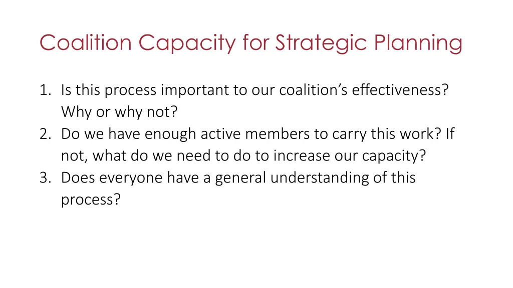 coalition capacity for strategic planning