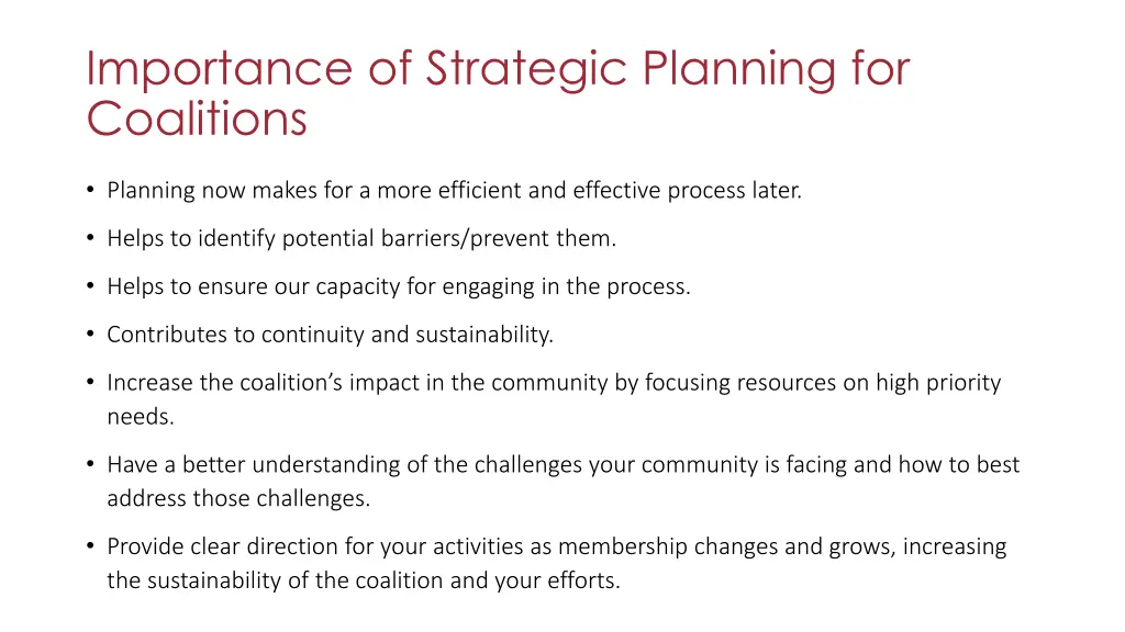 importance of strategic planning for coalitions