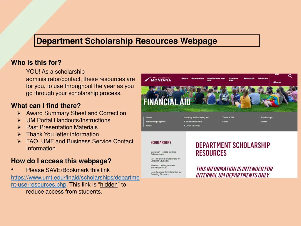 department scholarship resources webpage