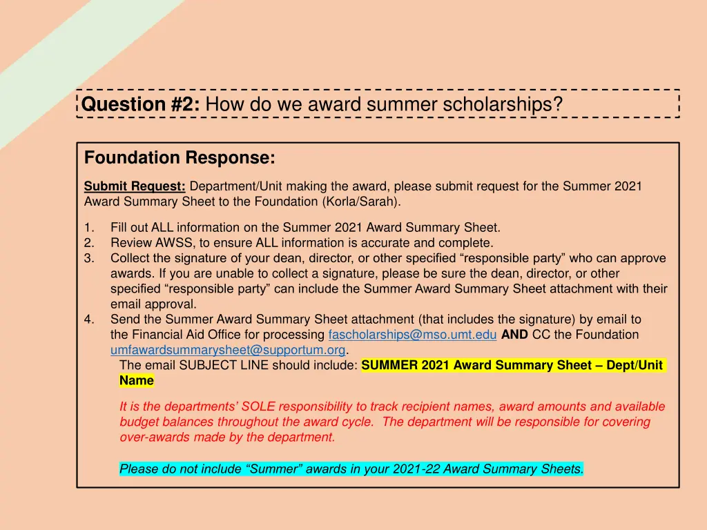 question 2 how do we award summer scholarships