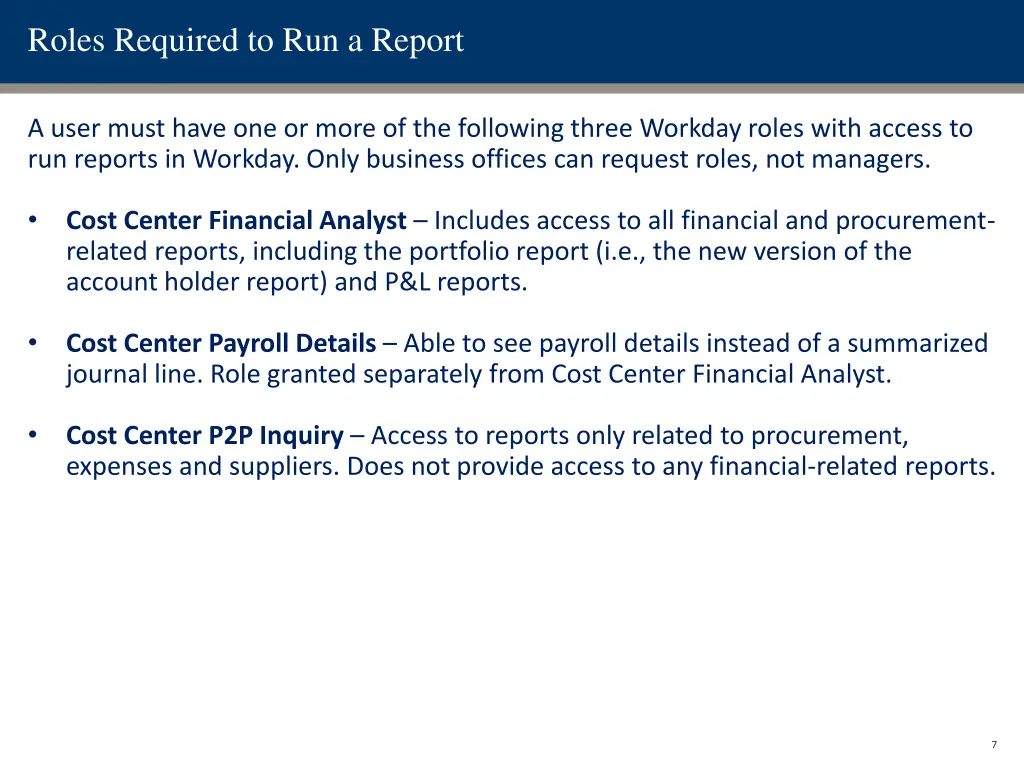 roles required to run a report