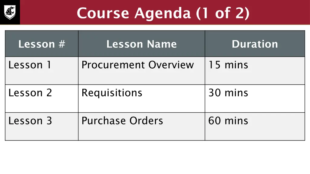 course agenda 1 of 2