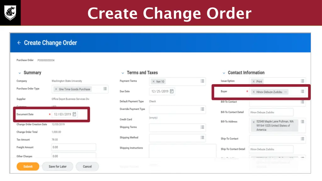 create change order