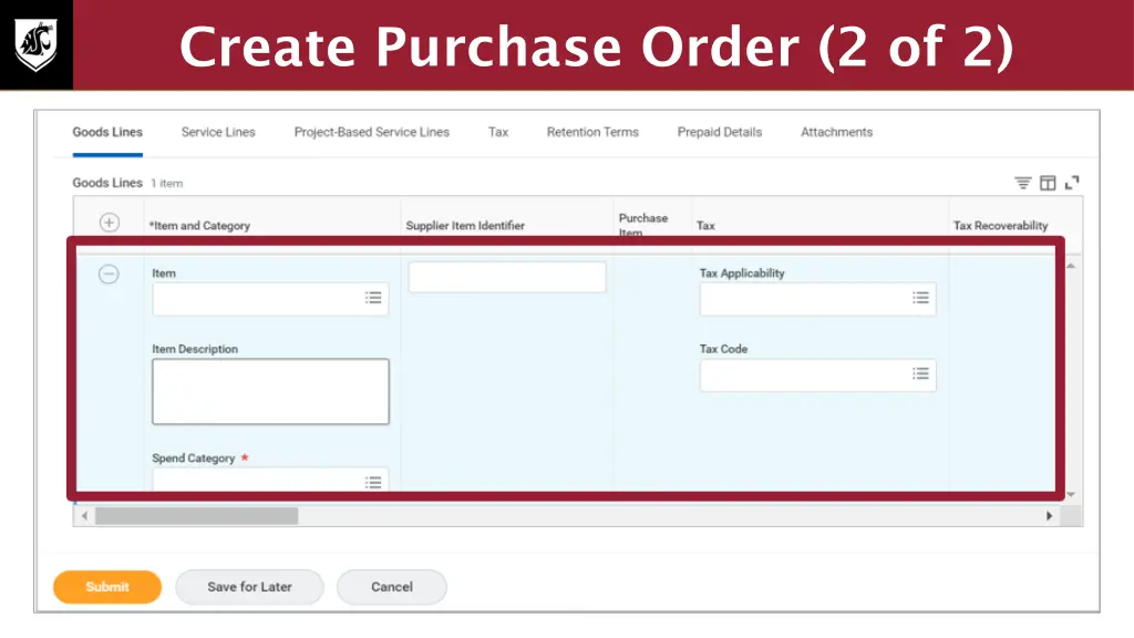 create purchase order 2 of 2