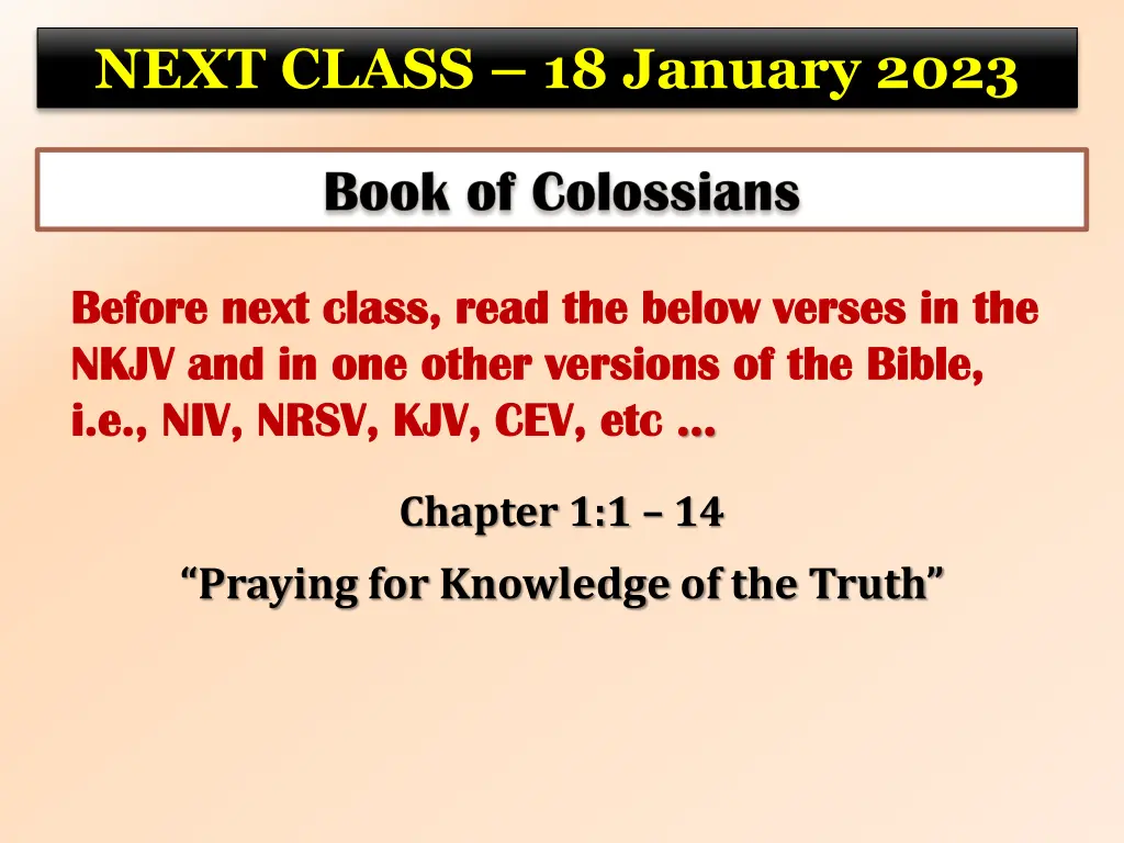 next class 18 january 2023