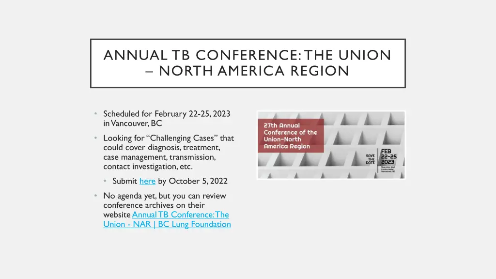 annual tb conference the union north america