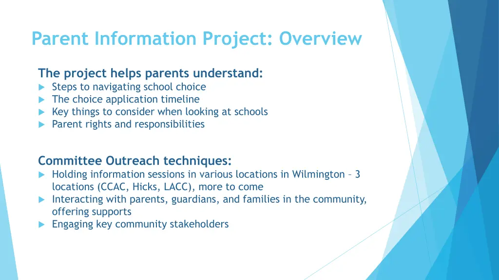 parent information project overview