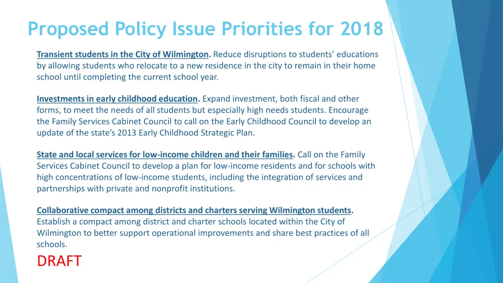 proposed policy issue priorities for 2018