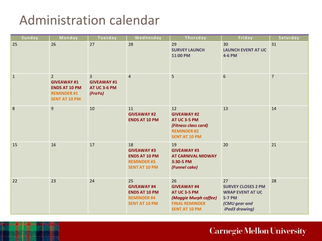 administration calendar