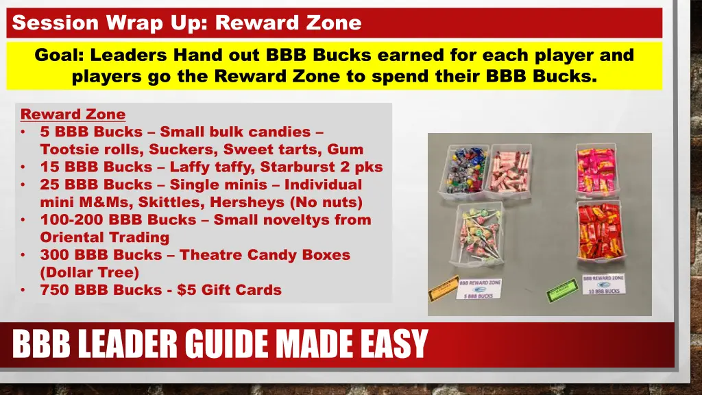 session wrap up reward zone goal leaders hand