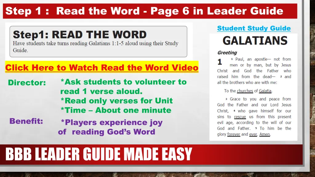 step 1 read the word page 6 in leader guide