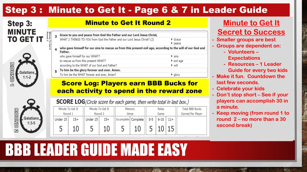 step 3 minute to get it page 6 7 in leader guide 1