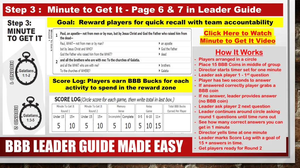 step 3 minute to get it page 6 7 in leader guide