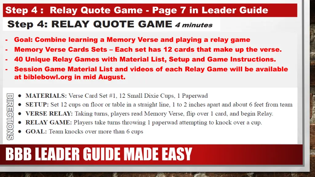 step 4 relay quote game page 7 in leader guide